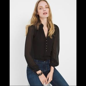 White House Black Market Sheer-Sleeve Woven Blouse